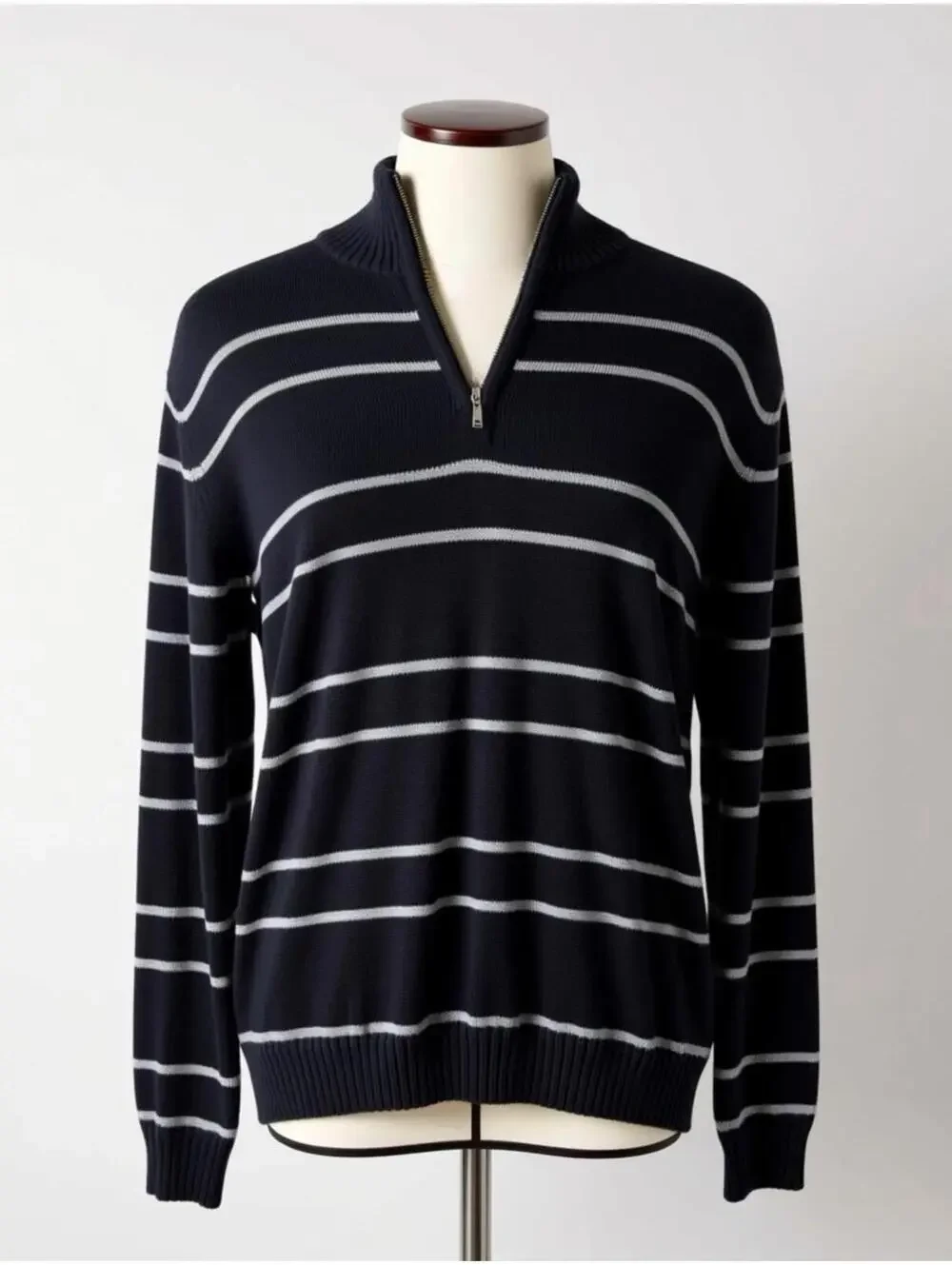 Arrow Men's 100% Cotton Striped Quarter Zip Sweater Size L